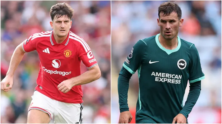 Harry Maguire of Manchester United and Pascal Gross of Brighton & Hove Albion