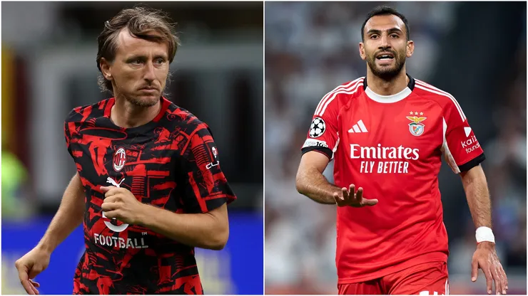 Luka Modric of Milan and Vangelis Pavlidis of SL Benfica