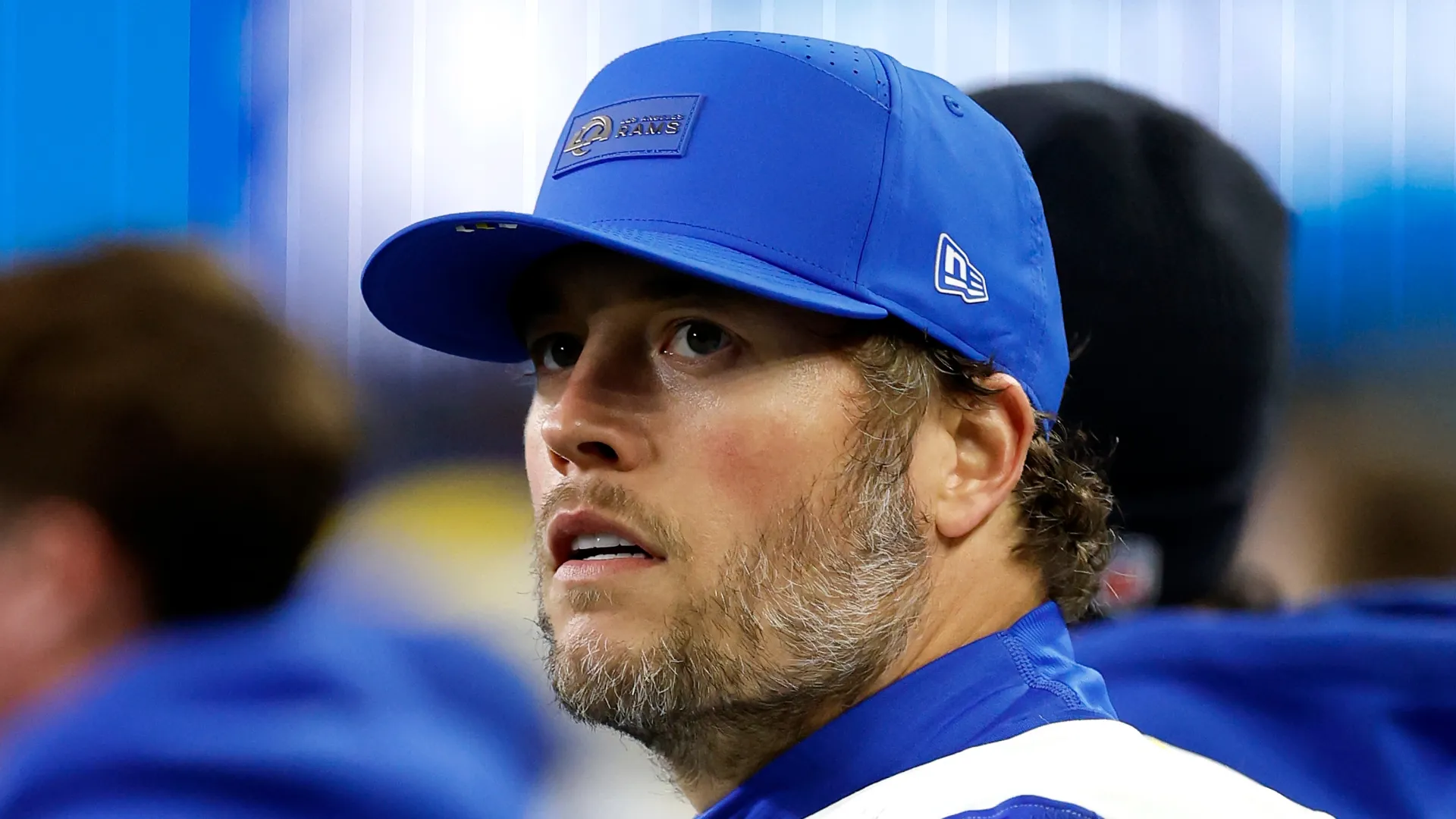 Matthew Stafford #9 of the Los Angeles Rams reacts during the fourth quarter against the Seattle Seahawks in the NFC Championship game at Lumen Field on January 25, 2026 in Seattle, Washington.