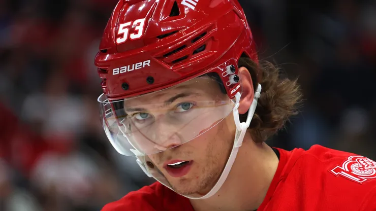Moritz Seider #53 of the Detroit Red Wings.