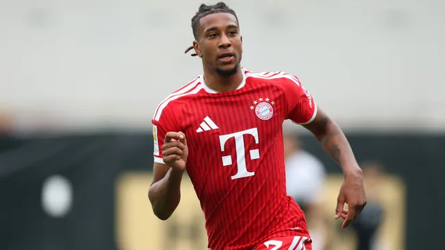 Michael Olise of Bayern Munich during the Bundesliga 2026/27 match (Source: Alex Grimm/Getty Images)