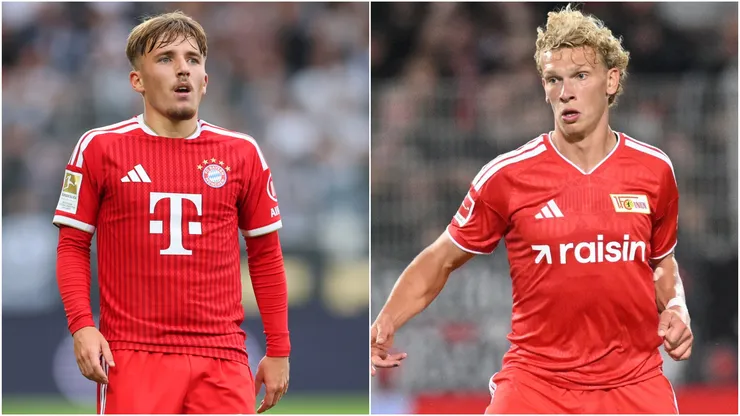 Lennart Karl of Bayern Munich and Leopold Querfeld of Union Berlin