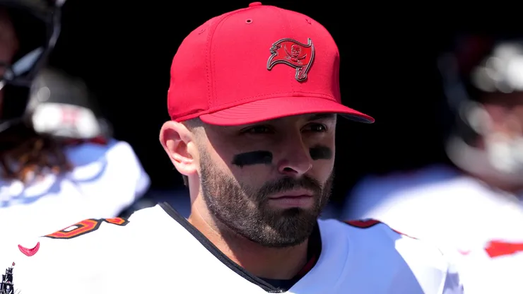 Baker Mayfield #6 of the Tampa Bay Buccaneers looks on prior to the game against the Cincinnati Bengals.