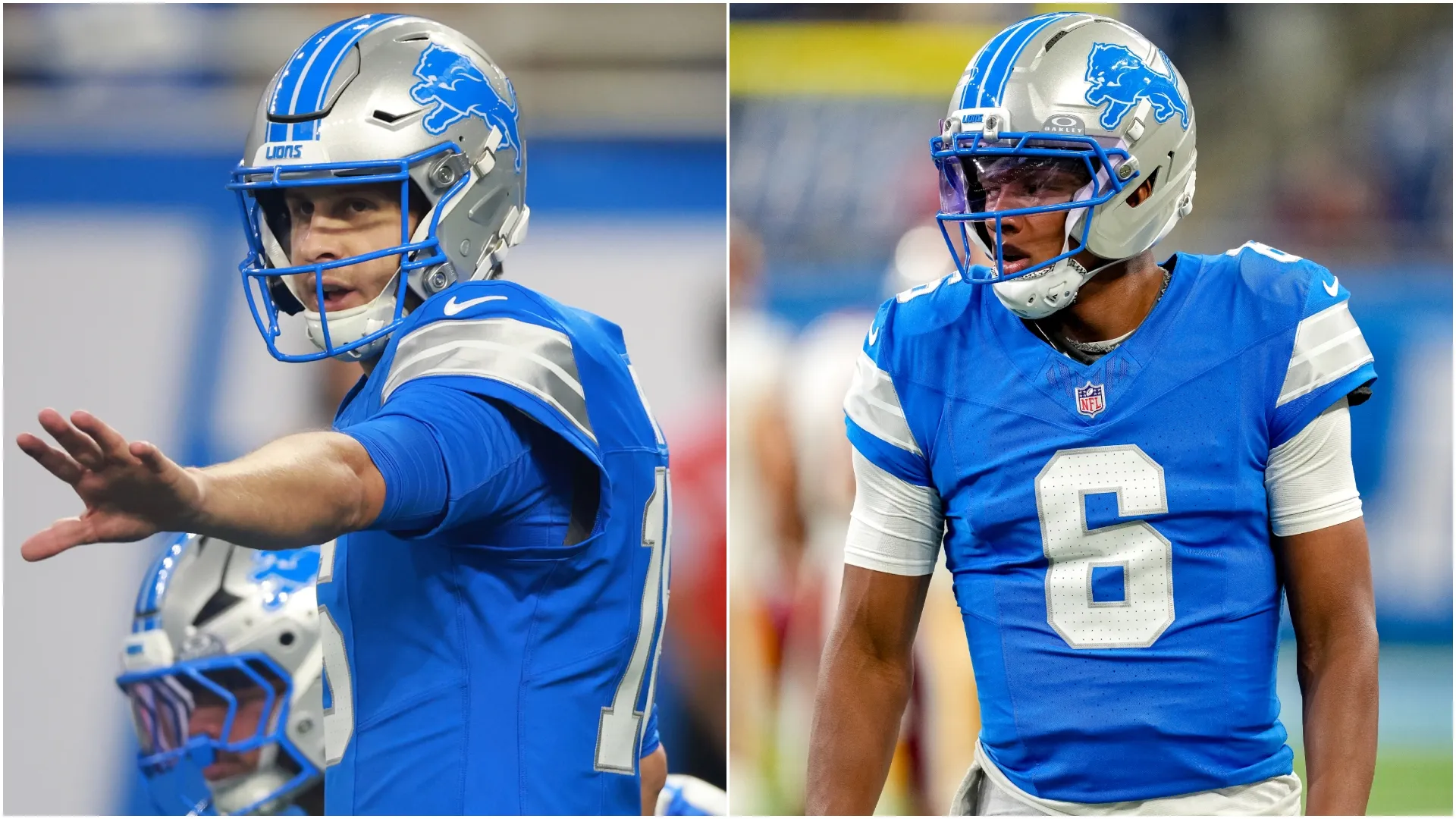 Jared Goff and Joshua Dobbs of the Detroit Lions (Source: Gregory Shamus/Nic Antaya — Getty Images)