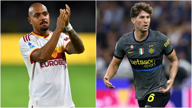 Donyell Malen of AS Roma and John Stones of Inter Milan