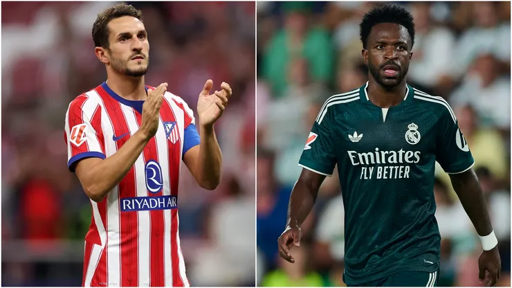 Koke of Atletico Madrid and Vinicius Junior of Real Madrid
