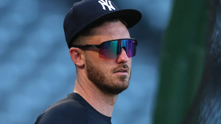 Cody Bellinger #35 of the New York Yankees before the game against the Los Angeles Angels.
