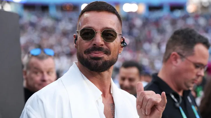 Ricky Martin is seen on the field during the Apple Music Super Bowl LX Halftime Show