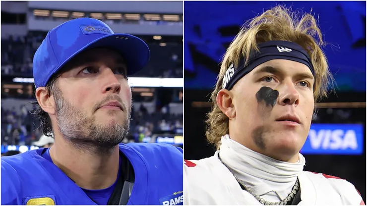 Matthew Stafford of the LA Rams and Jaxson Dart of the NY Giants.