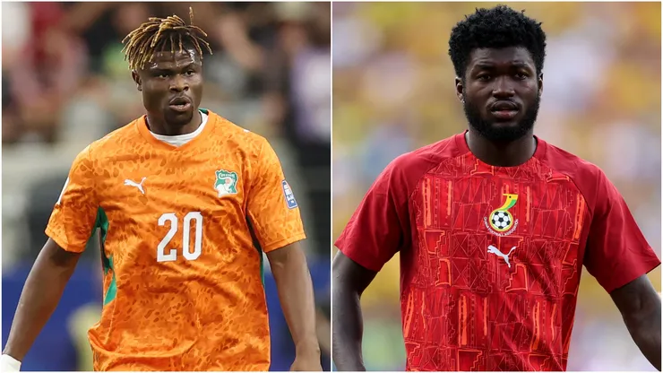 Emmanuel Agbadou #20 of Ivory Coast and Christopher Bonsu Baah #13 of Ghana