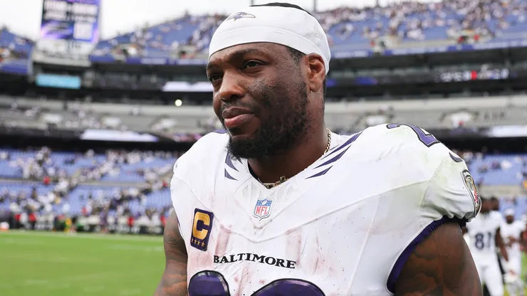 Derrick Henry #22 of the Baltimore Ravens reacts after the game against the New Orleans Saints.