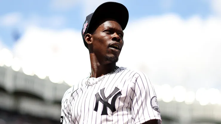 Jazz Chisholm Jr. #13 of the New York Yankees looks on.