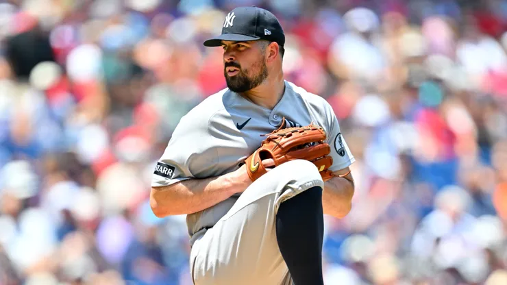 Starting pitcher Carlos Rodon #55 of the New York Yankees pitches.
