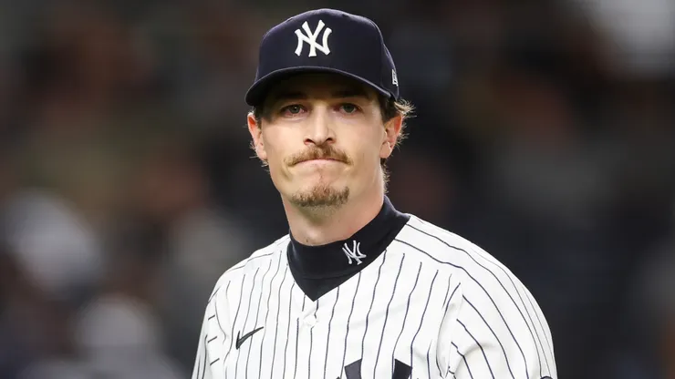 Max Fried #54 of the New York Yankees looks on.