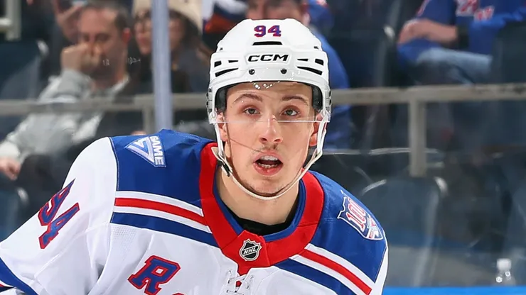 Gabe Perreault #94 of the New York Rangers at UBS Arena.