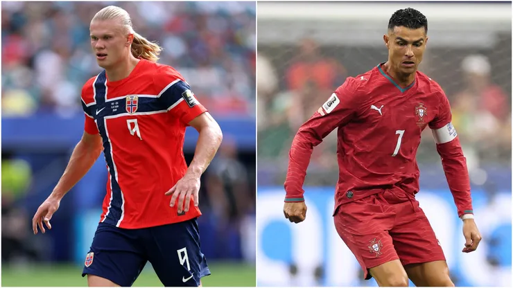 Erling Haaland #9 of Norway and Cristiano Ronaldo #7 of Portugal