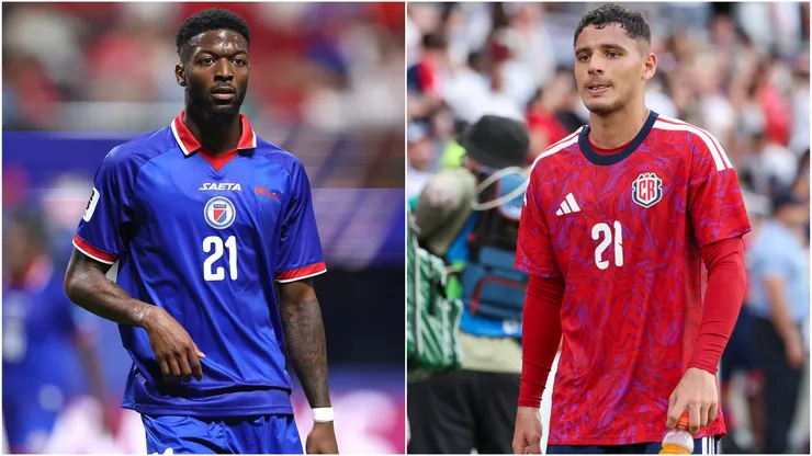 Josué Casimir #21 of Haiti and Doryan Rodriguez #21 of Costa Rica