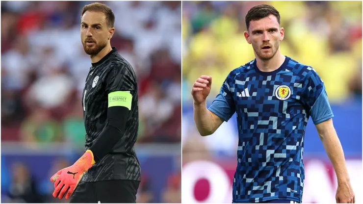 Jan Oblak of Slovenia and Andy Robertson of Scotland