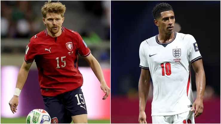 Pavel Sulc #15 of Czechia and Jude Bellingham #10 of England