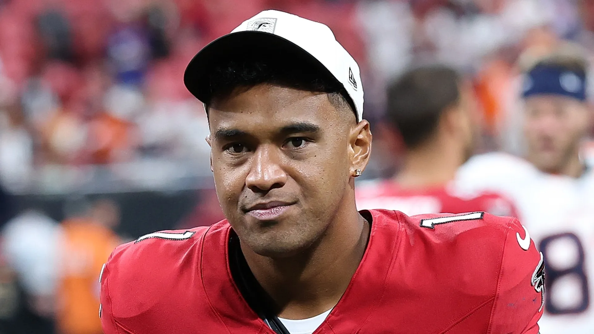 Tua Tagovailoa #1 of the Atlanta Falcons looks on after their 27-7 loss to the Denver Broncos during a NFL preseason game at Mercedes-Benz Stadium on August 14, 2026 in Atlanta, Georgia.