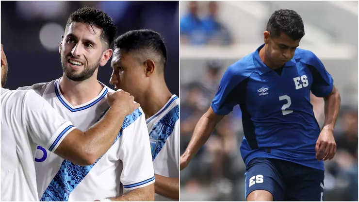 Nicolas Samayoa #3 of Guatemala and Julio Sibrian #2 of El Salvador