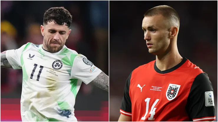Robbie Brady of Republic of Ireland and Sasa Kalajdzic of Austria