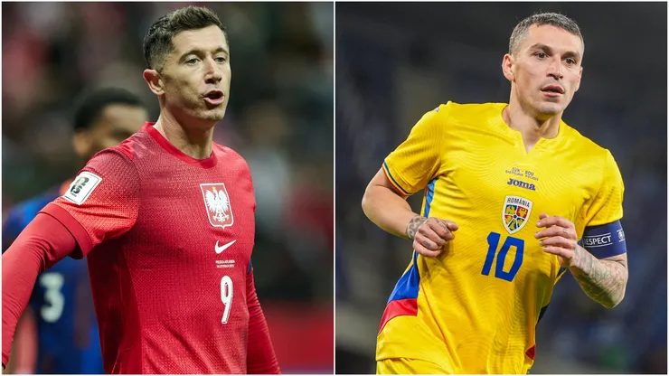 Robert Lewandowski of Poland and Nicolae Stanciu of Romania