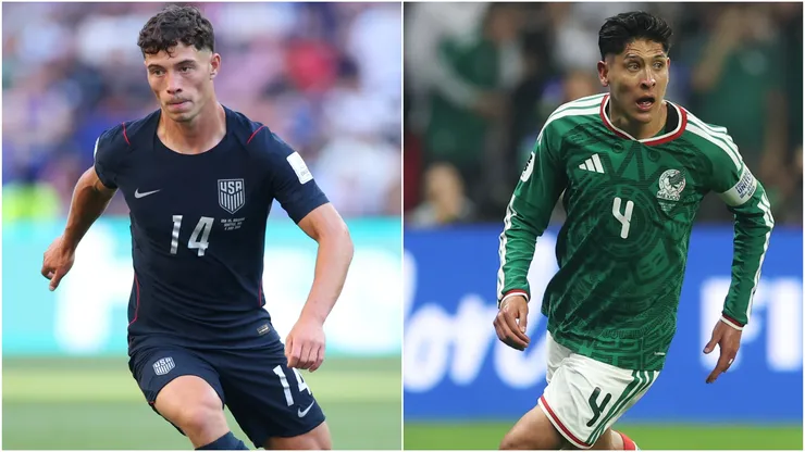 Sebastian Berhalter #14 of the United States and Edson Alvarez #4 of Mexico