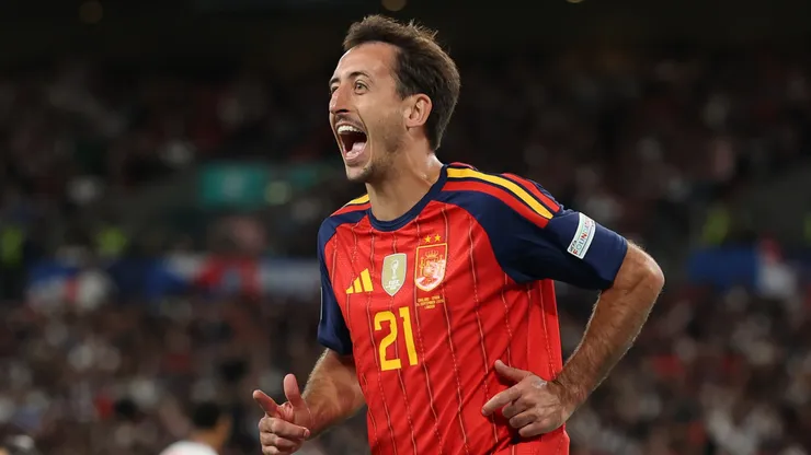 Mikel Oyarzabal of Spain celebrates.