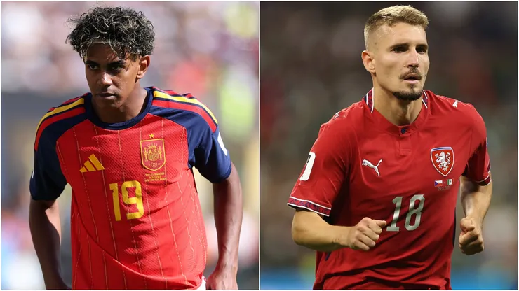 Lamine Yamal of Spain and Michal Sadilek of Czechia