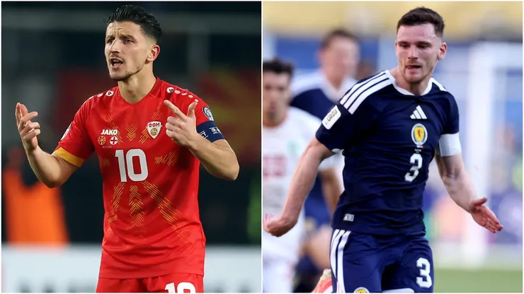 Enis Bardhi of North Macedonia and Andy Robertson of Scotland