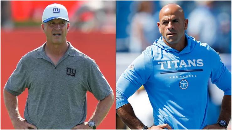 John Harbaugh (L) Robert Saleh (R).