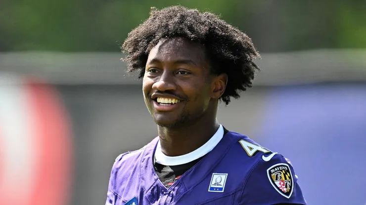 Zay Flowers #4 of the Baltimore Ravens in training camp.
