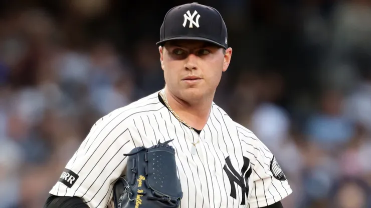 Ryan Weathers #40 of the New York Yankees reacts during the second inning.