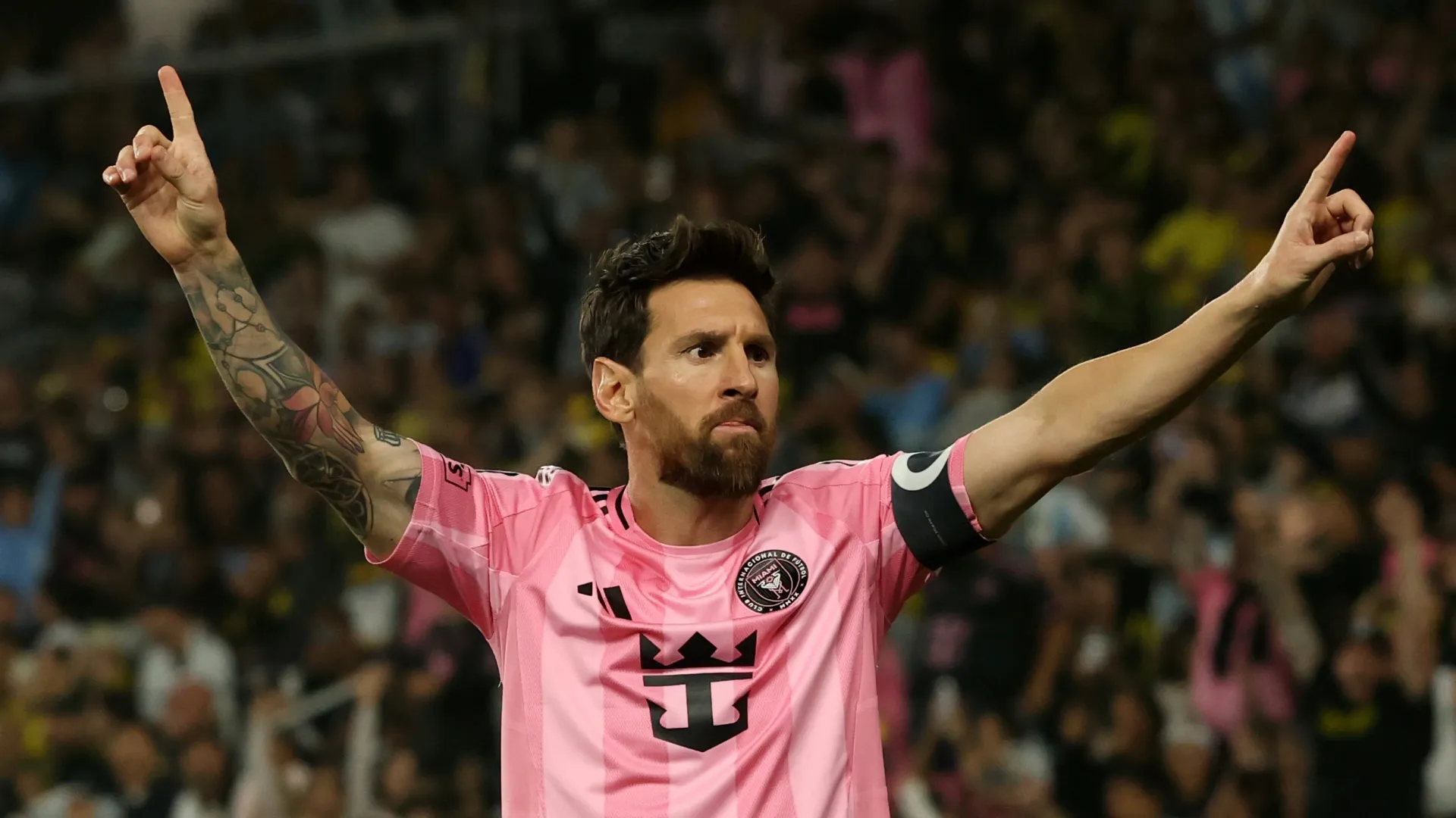 Lionel Messi celebrates his 76th career free kick goal.
