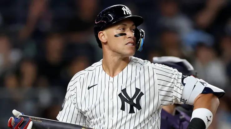 Aaron Judge #99 of the New York Yankees reacts.