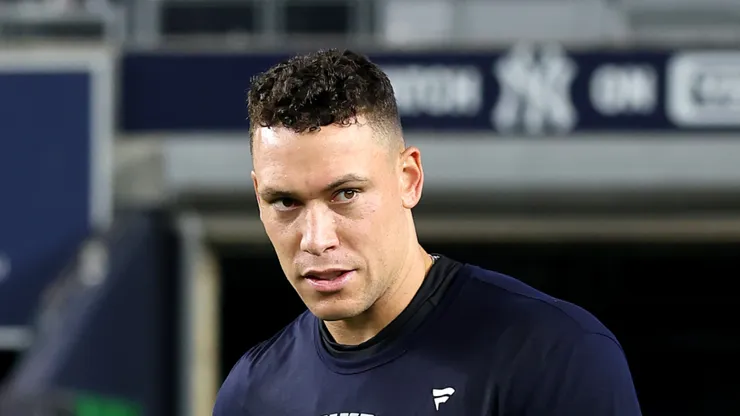 Aaron Judge #99 of the New York Yankees after AL Wild Card series win.
