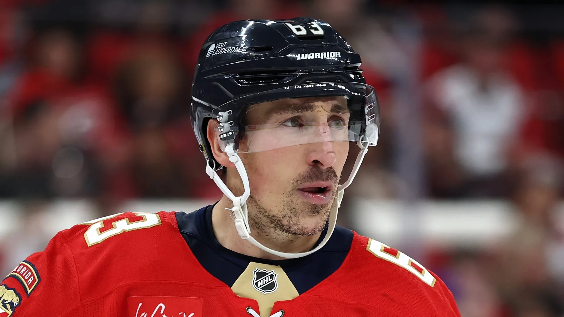 Brad Marchand #63 of the Florida Panthers looks on during the second period of the game against the Carolina Hurricanes at Lenovo Center on December 23, 2025 in Raleigh, North Carolina.