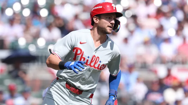 Trea Turner #7 of the Philadelphia Phillies runs the bases.