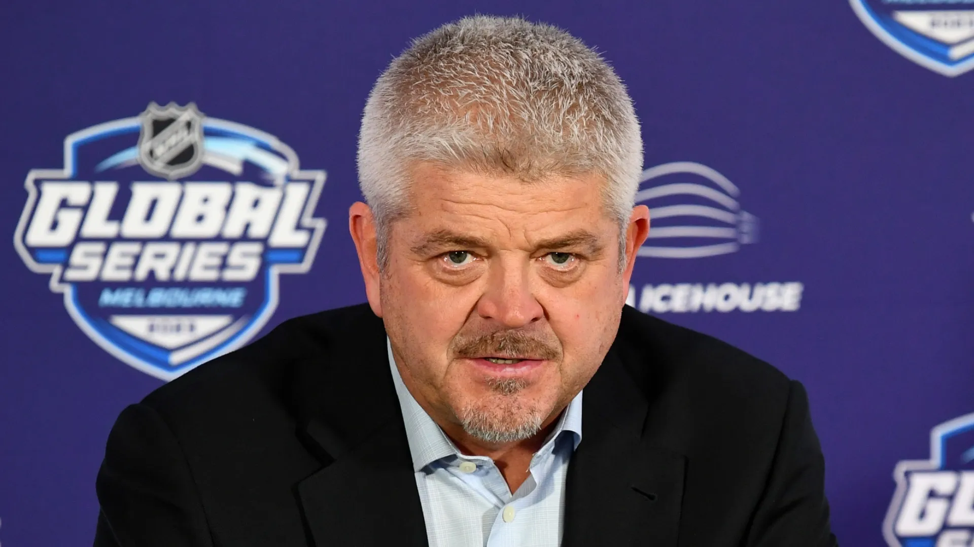 Todd McLellan of the Los Angeles Kings speaks during a press conference following the NHL Global Series match between Arizona Coyotes and Los Angeles Kings at Rod Laver Arena on September 24, 2023 in Melbourne, Australia