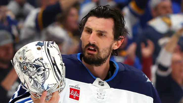 Connor Hellebuyck #37 of the Winnipeg Jets.