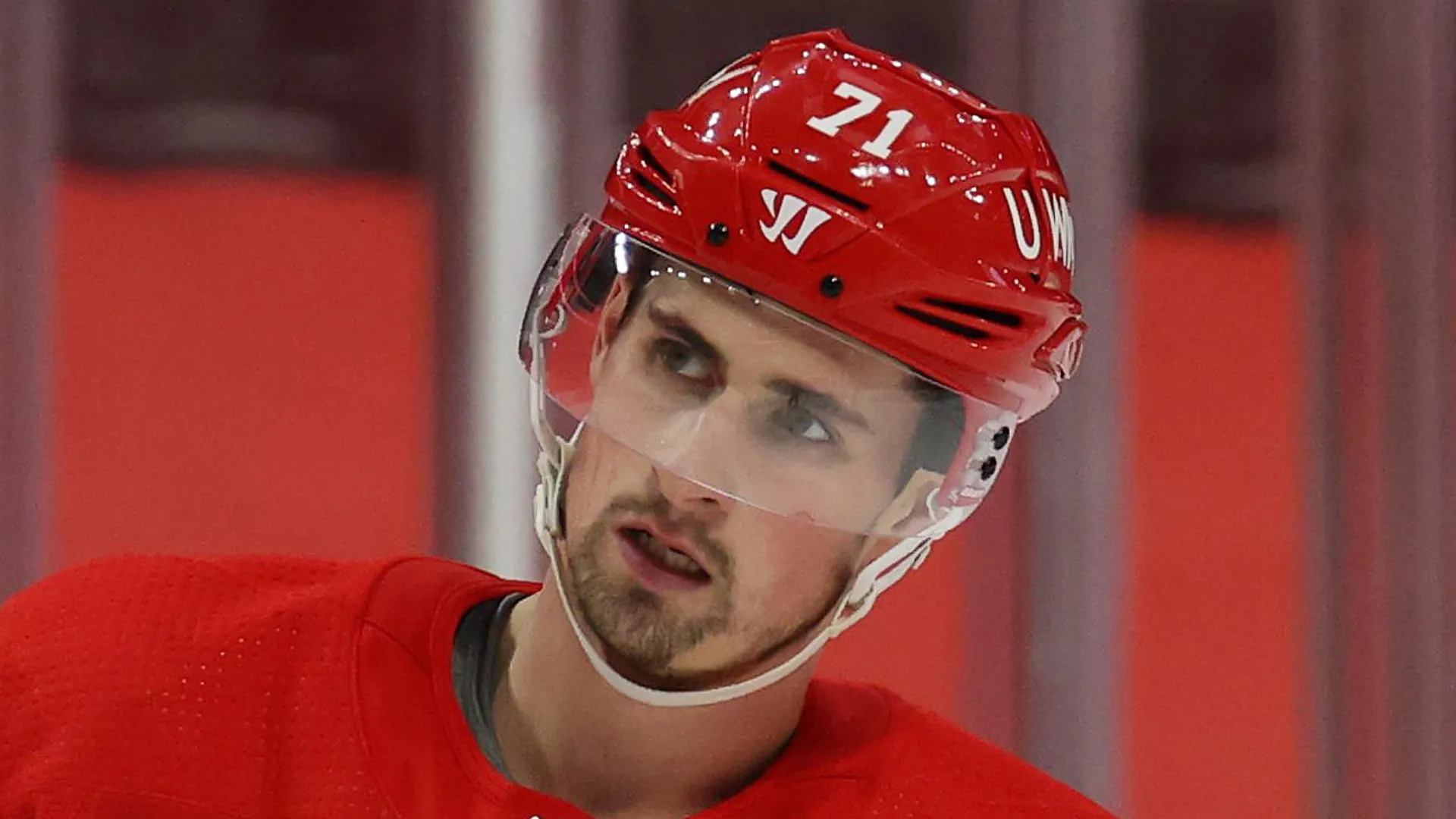 Dylan Larkin #71 of the Detroit Red Wings skates against the Florida Panthers at Little Caesars Arena on January 30, 2021 in Detroit, Michigan.
