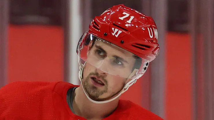 Dylan Larkin #71 of the Detroit Red Wings at Little Caesars Arena.