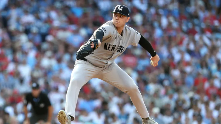 Ryan Weathers #40 of the New York Yankees pitches.