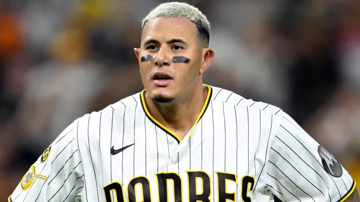 Manny Machado #13 of the San Diego Padres reacts at the end of the third inning.