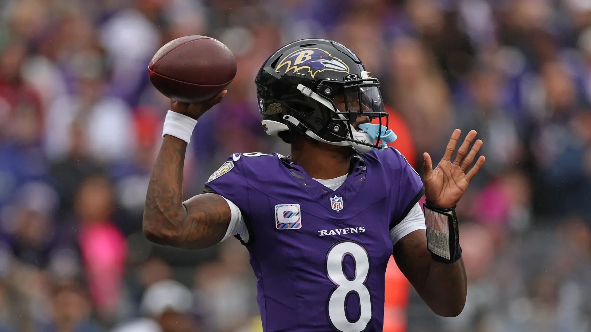 Lamar Jackson #8 of the Ravens.