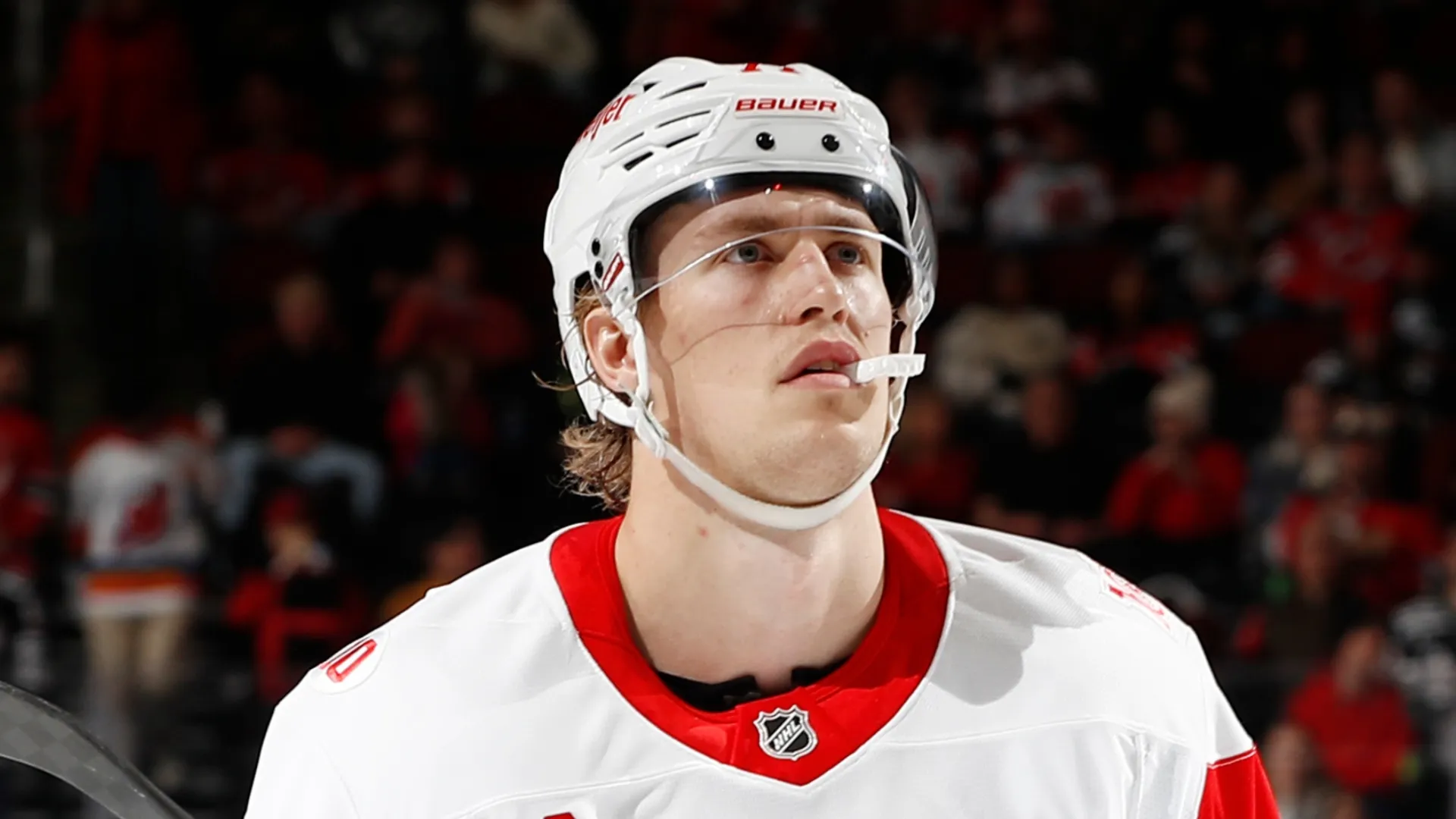 Simon Edvinsson #77 of the Detroit Red Wings in action during the game against the New Jersey Devils at Prudential Center on March 08, 2026 in Newark, New Jersey.