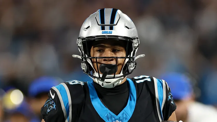 Jalen Coker of Carolina Panthers reacts.