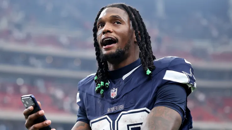 Ceedee Lamb #88 of the Dallas Cowboys celebrates after the game.