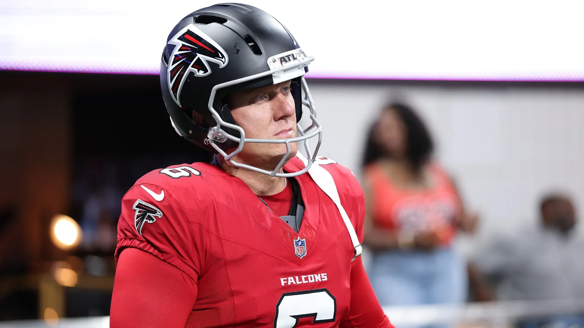 Nick Folk #6 of the Falcons looks on against the Broncos (Source: Kevin C. Cox/Getty Images)